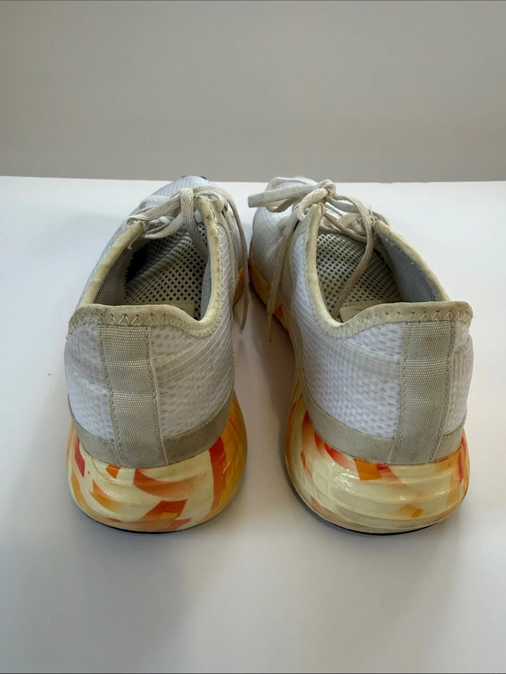 Reebok White Running Sneakers with Orange Yellow Marble Midsole